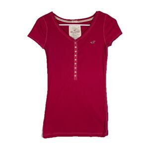 Y2K Hollister Stretch Henley Top Pink Short Sleeve Womens L